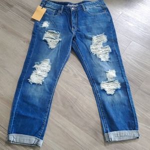Machine distressed jeans